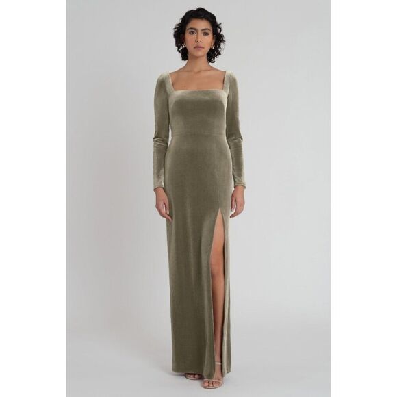 Jenny Yoo Dresses & Skirts - Jenny Yoo Rachel Formal Stretch Velvet Long Sleeve Bridesmaid Evening Gown Sage